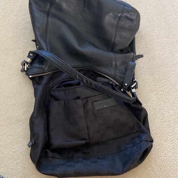 Michael Kors black leather shoulder bag, silver hardware logo on zipper, clean - Picture 10 of 11